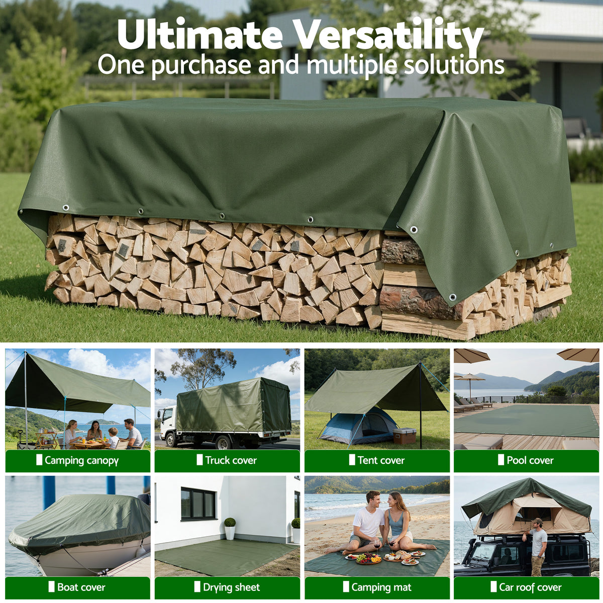 Instahut Heavy Duty Canvas Tarp 4m x 6m - 600GSM Green