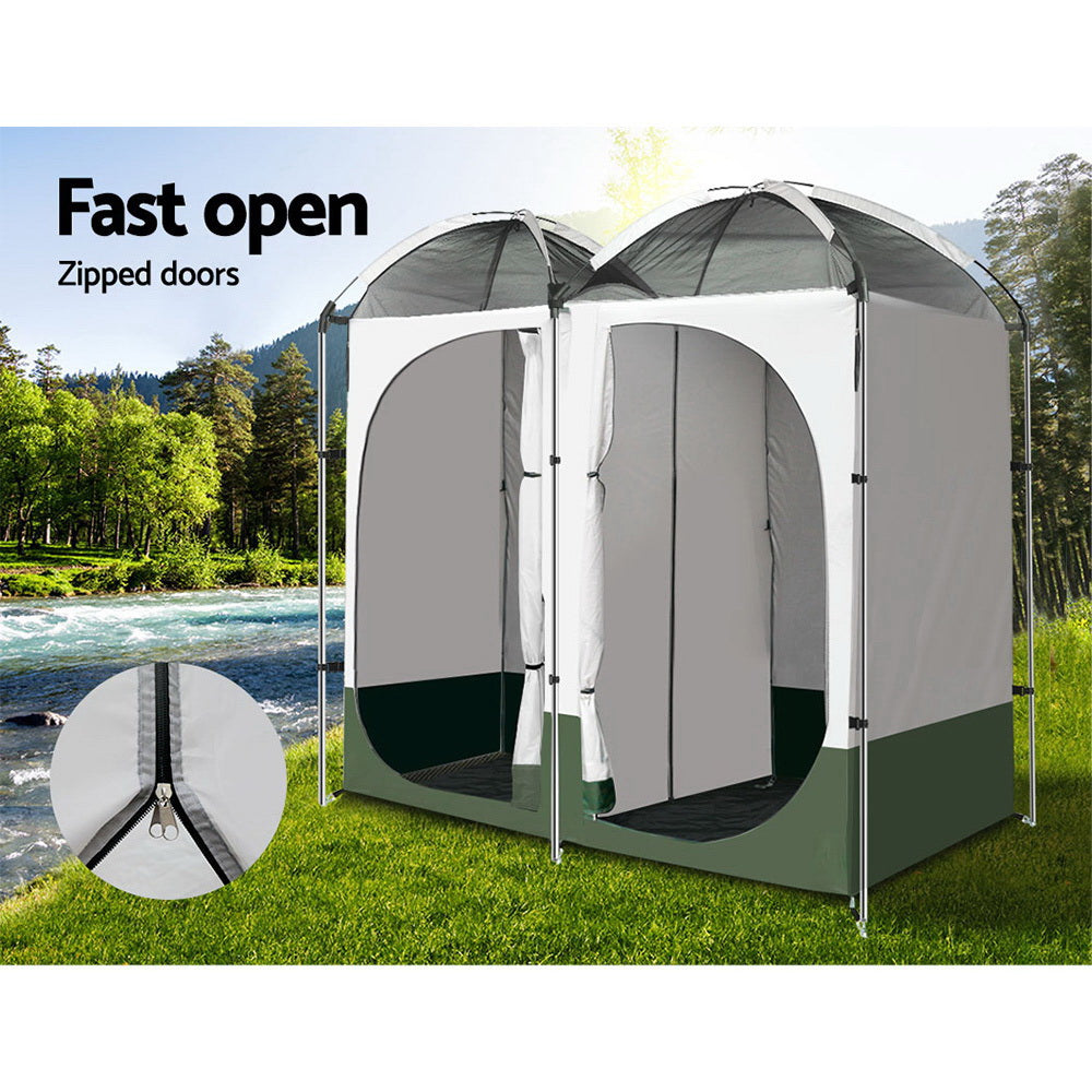 Weisshorn Camping Shower and Toilet Tent, Double, Green