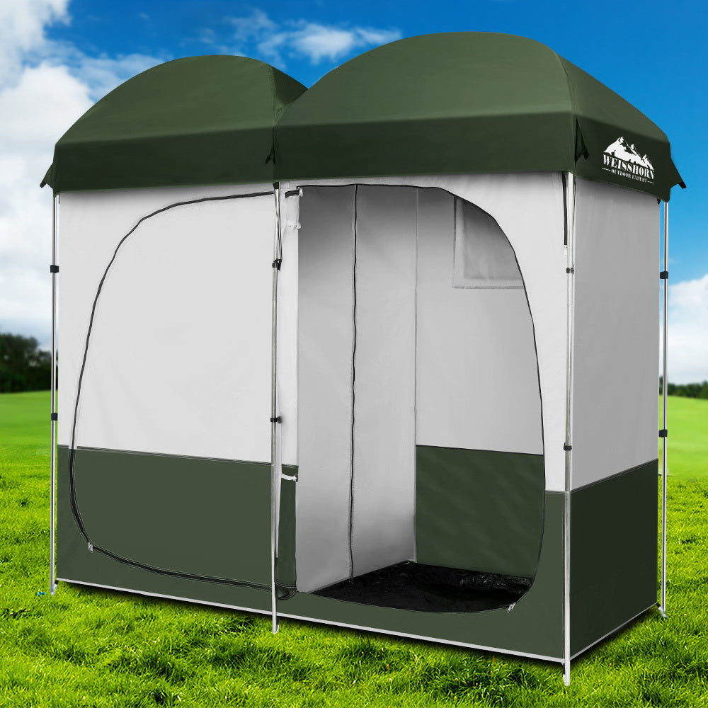 Weisshorn Camping Shower and Toilet Tent, Double, Green