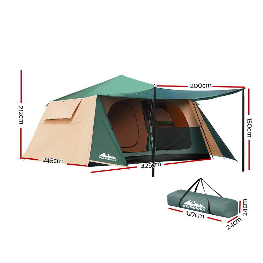 Weisshorn 8 Person Instant Up Dome Tent, 2 Rooms, Green