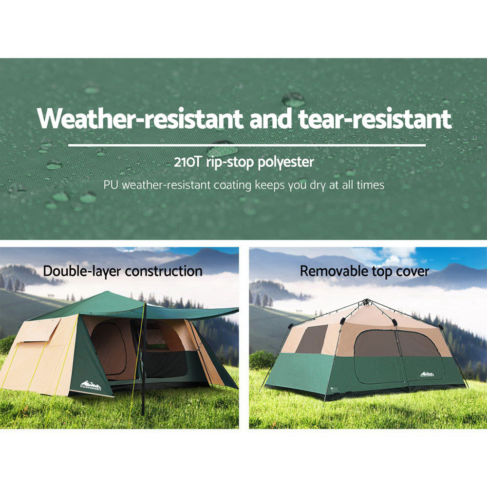 Weisshorn 8 Person Instant Up Dome Tent, 2 Rooms, Green