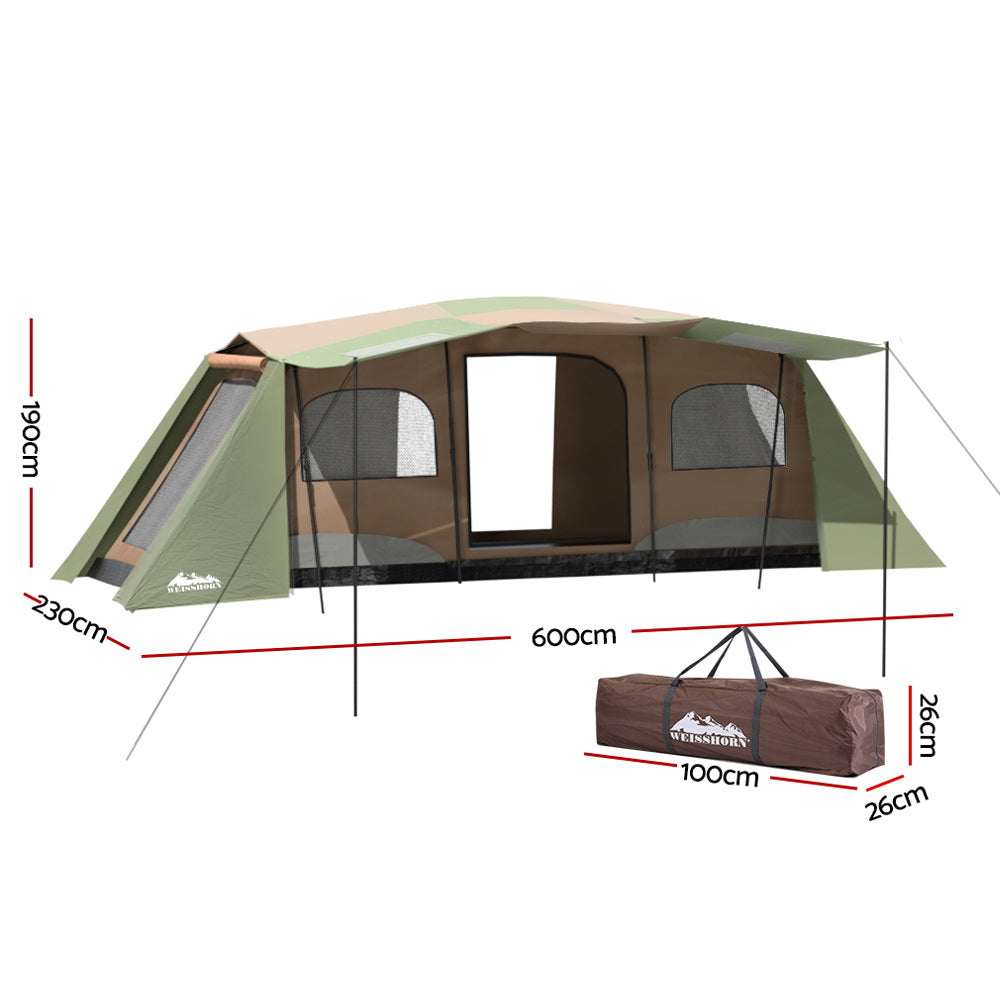 Weisshorn 10 Person Instant Family Camping Tent, 3 Rooms, Green