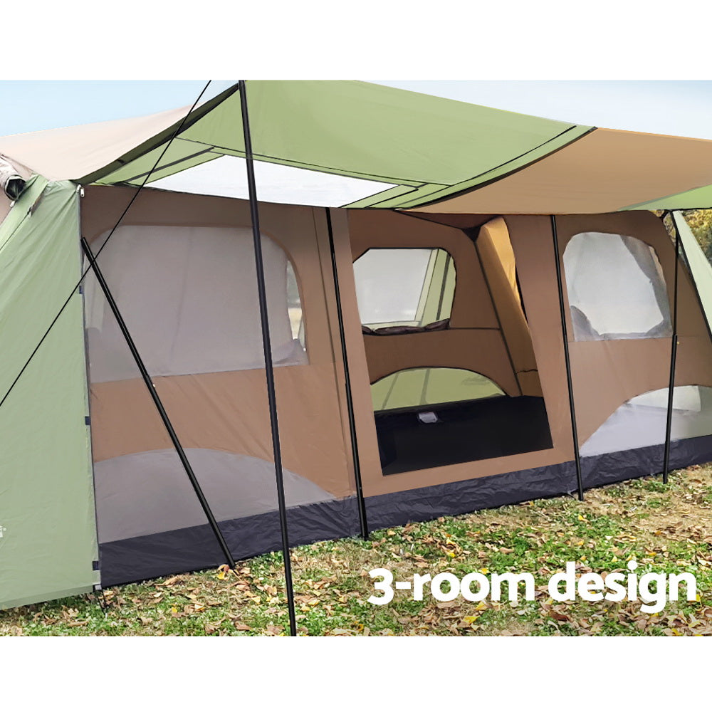 Weisshorn 10 Person Instant Family Camping Tent, 3 Rooms, Green