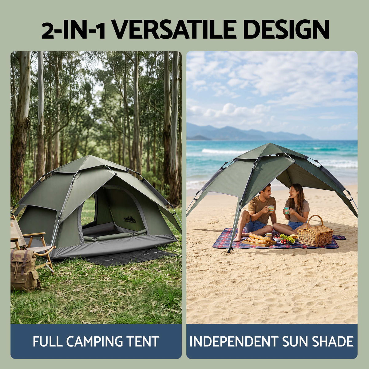 Weisshorn 2 Person Pop-Up Camping Tent with Rainfly, PU3000mm
