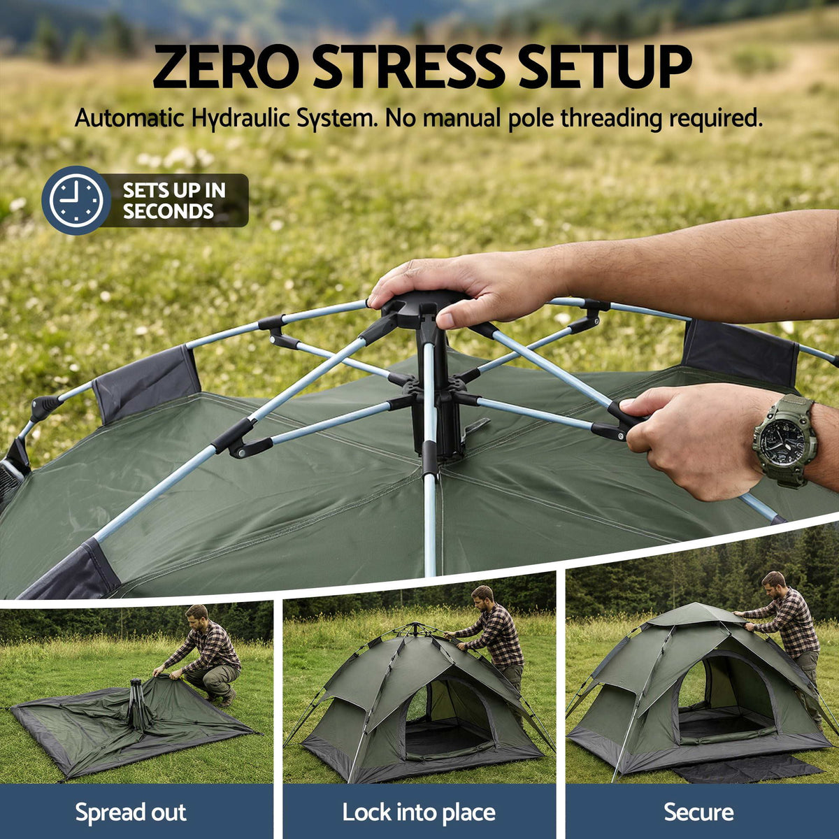 Weisshorn 2 Person Pop-Up Camping Tent with Rainfly, PU3000mm