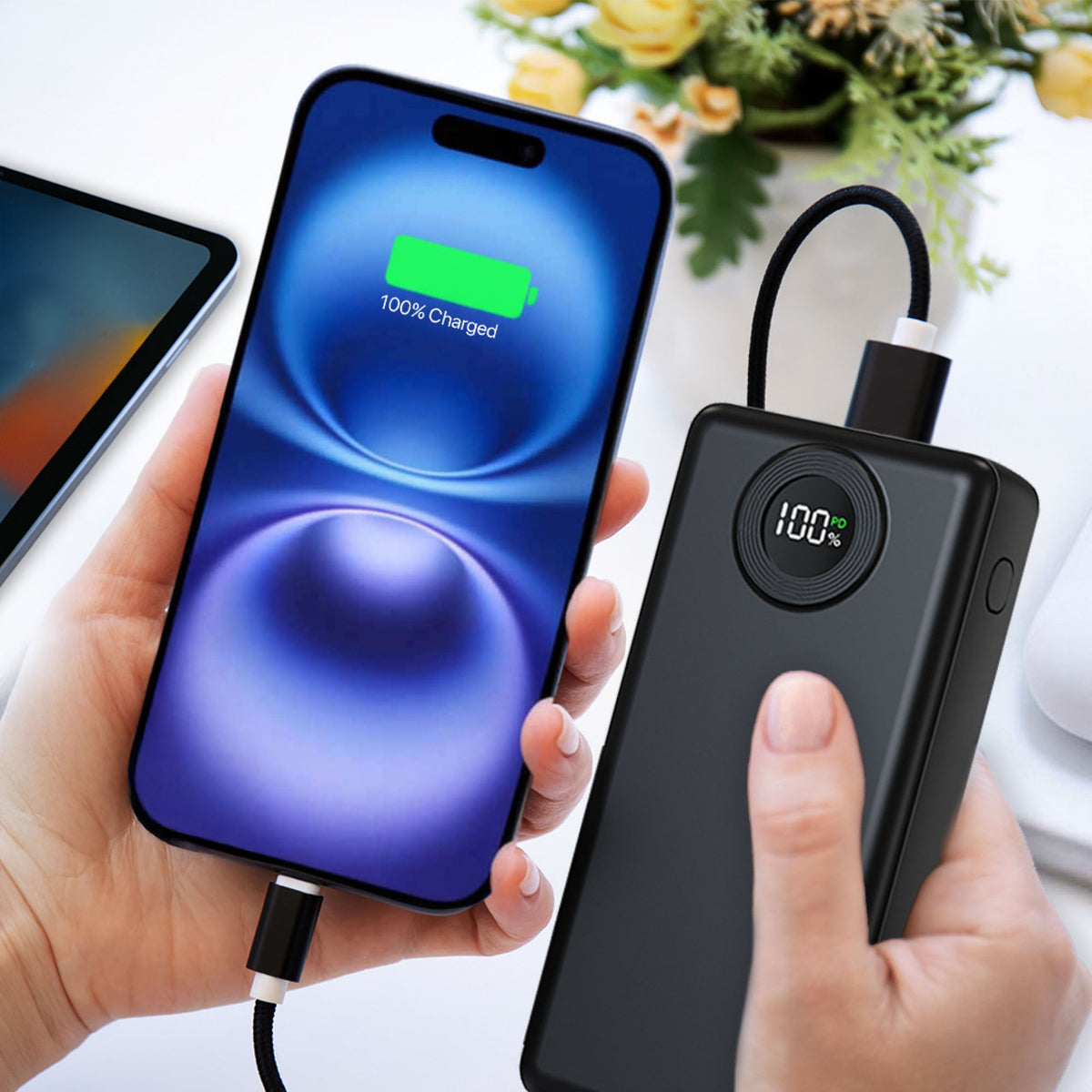 Laser 20000mAh Power Bank, 20W USB-C PD, LED Display, Black