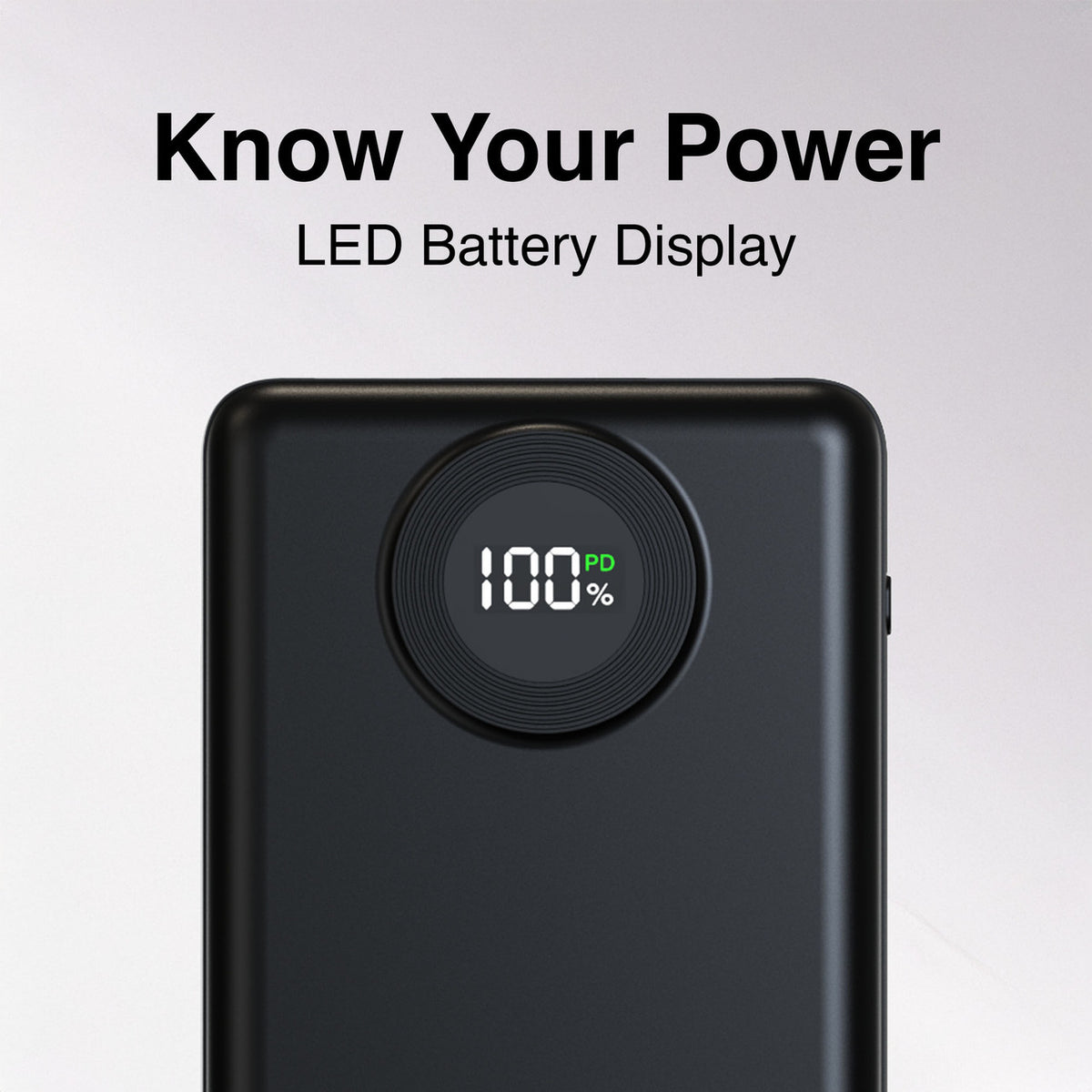 Laser 20000mAh Power Bank, 20W USB-C PD, LED Display, Black