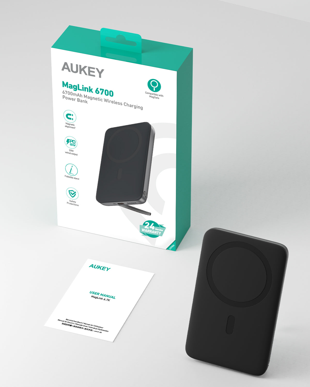 AUKEY 6700mAh Magnetic Wireless Power Bank, 20W USB-C, PB-MS01