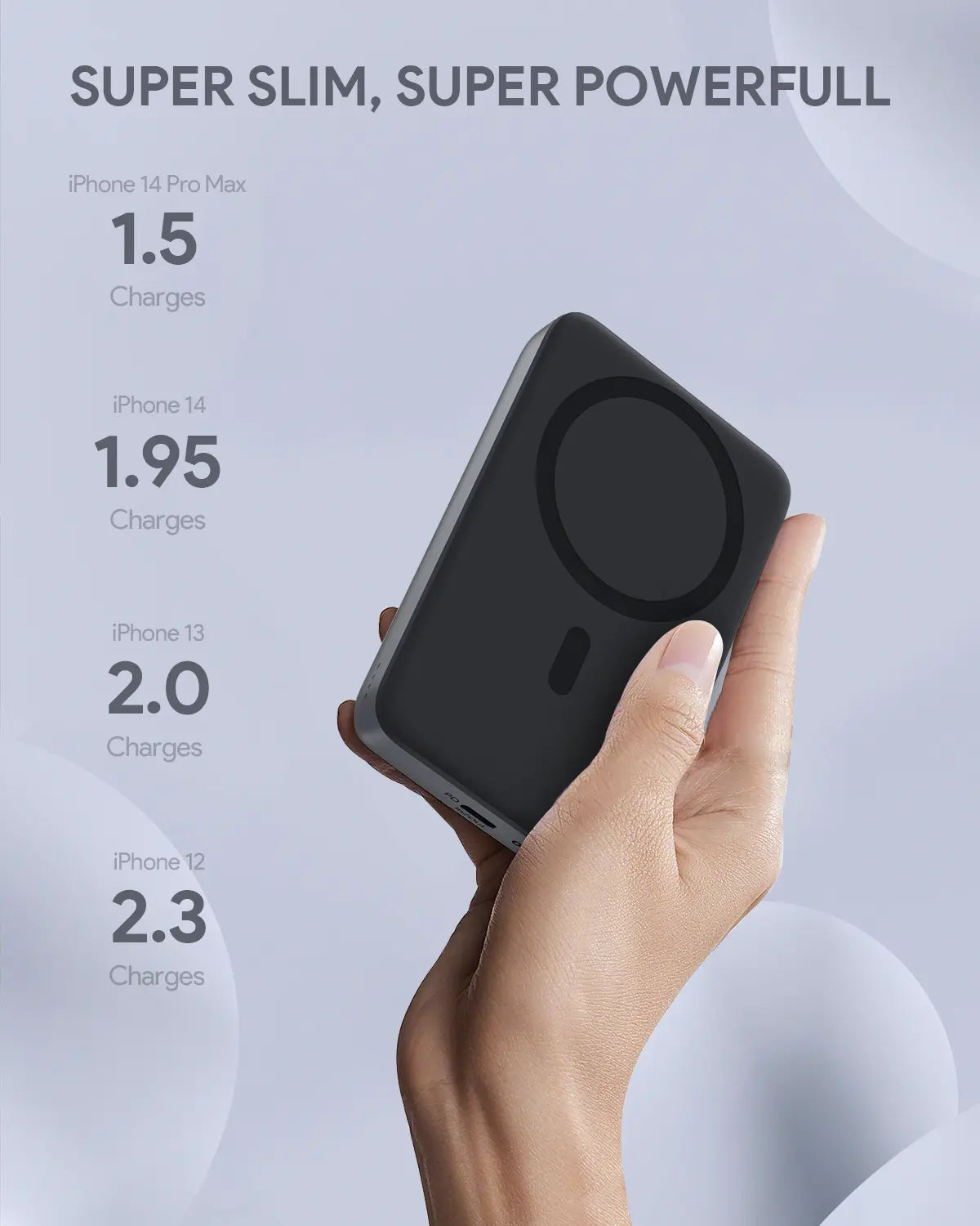 AUKEY 10000mAh Magnetic Wireless Power Bank, 30W USB-C, PB-MS02