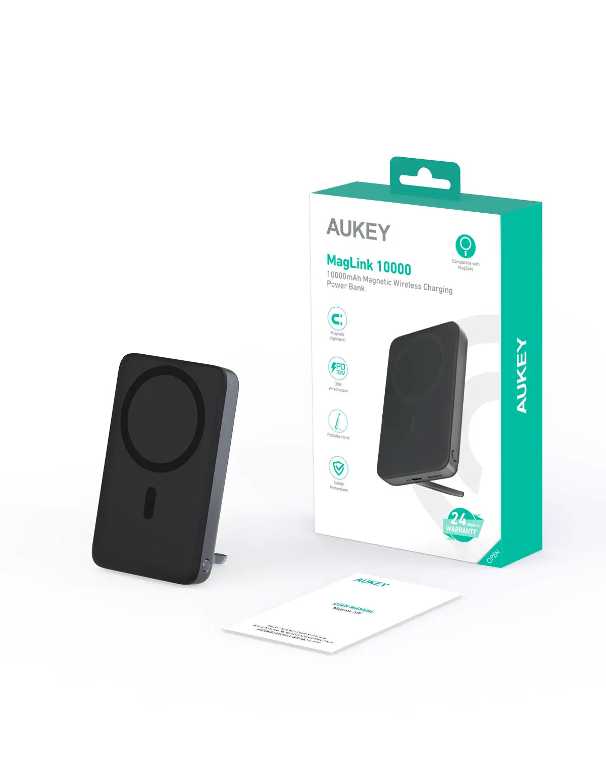 AUKEY 10000mAh Magnetic Wireless Power Bank, 30W USB-C, PB-MS02