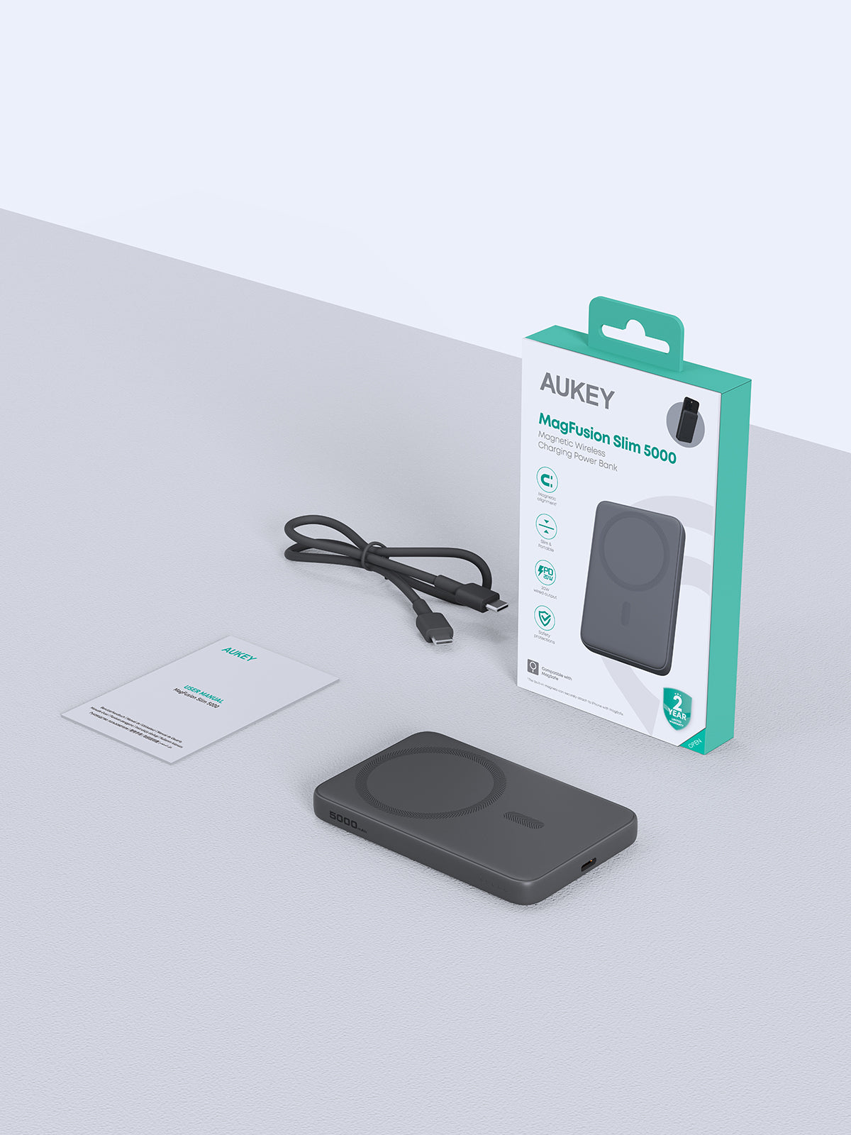 AUKEY MagFusion Slim 5000mAh Magnetic Wireless Power Bank, PB-MS03