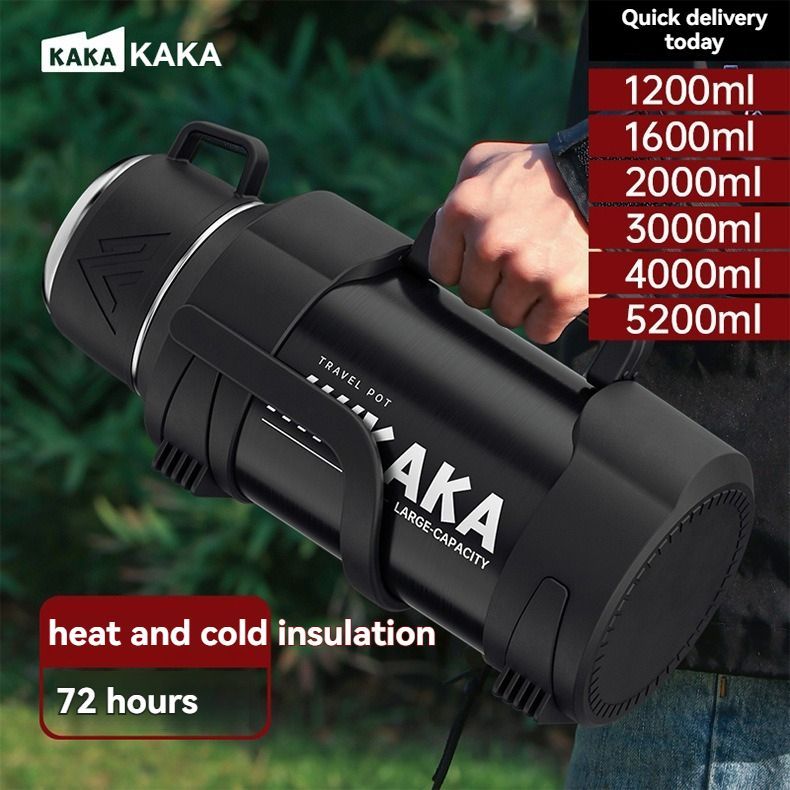 316 Stainless Steel Thermos Flask with Tea Filter and Cup Lid, 2L, Black