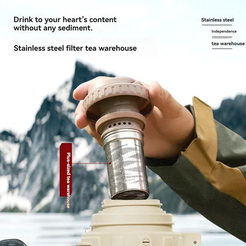 316 Stainless Steel Thermos Flask with Tea Filter and Cup Lid, 1.2L, Silver