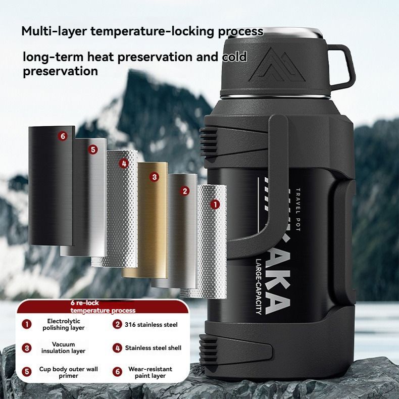 316 Stainless Steel Thermos Flask with Tea Filter and Cup Lid, 2L, Silver