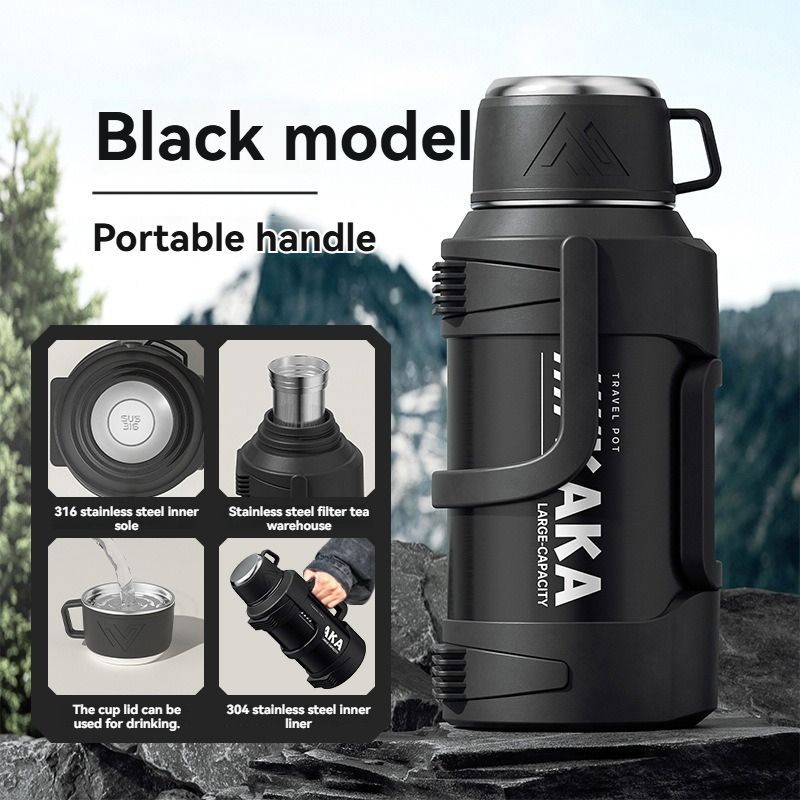 316 Stainless Steel Thermos Flask with Tea Filter and Cup Lid, 1.2L, White