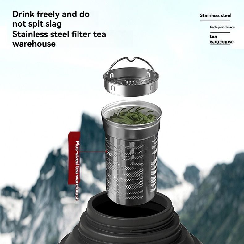 316 Stainless Steel Thermos Flask with Tea Filter and Cup Lid, 1.2L, White