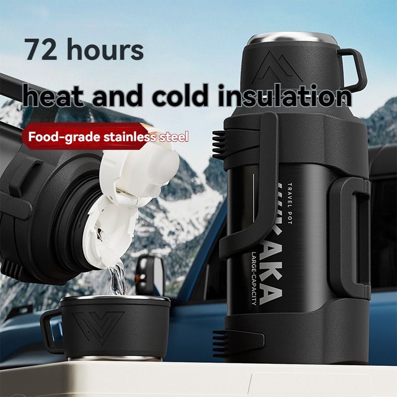 316 Stainless Steel Thermos Flask with Tea Filter and Cup Lid, 1.2L, White