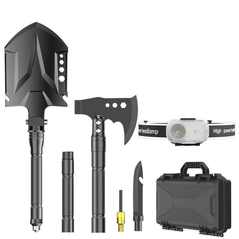 multifunctional entrenching shovel, axe set, outdoor camping, folding shovel, vehicle mounted tool, emergency kit, Australian outback, hiking tool, digging axe, bushcraft gear - Black - Size 2SD14X-26B-F8W