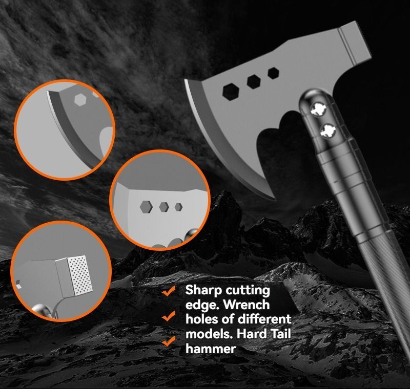 multifunctional entrenching shovel, axe set, outdoor camping, folding shovel, vehicle mounted tool, emergency kit, Australian outback, hiking tool, digging axe, bushcraft gear - Black - Size 3SD14X-2-F8W