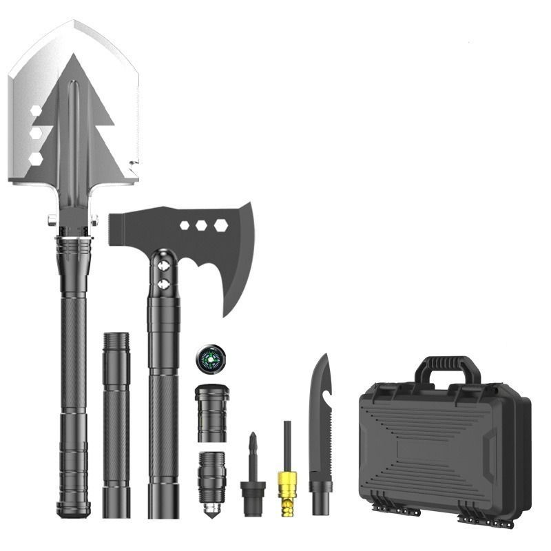 multifunctional entrenching shovel, axe set, outdoor camping, folding shovel, vehicle mounted tool, emergency kit, Australian outback, hiking tool, digging axe, bushcraft gear - Black - Size XD14-26B-F8