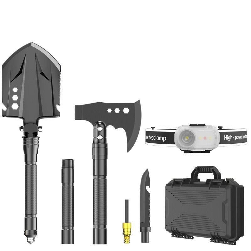 multifunctional entrenching shovel, axe set, outdoor camping, folding shovel, vehicle mounted tool, emergency kit, Australian outback, hiking tool, digging axe, bushcraft gear - Black - Size XD14-26B-F8