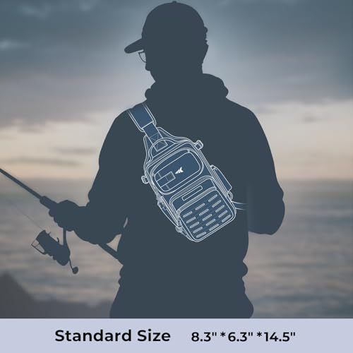 MOLLE Fishing Sling Bag with Rod Holder, Black Camo
