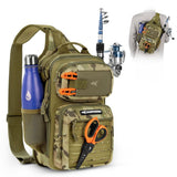 MOLLE Fishing Sling Bag with Rod Holder, Green Camo