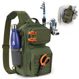 MOLLE Fishing Sling Bag with Rod Holder, Green