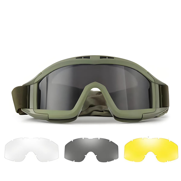Tactical Safety Goggles, 3 Lenses, Green
