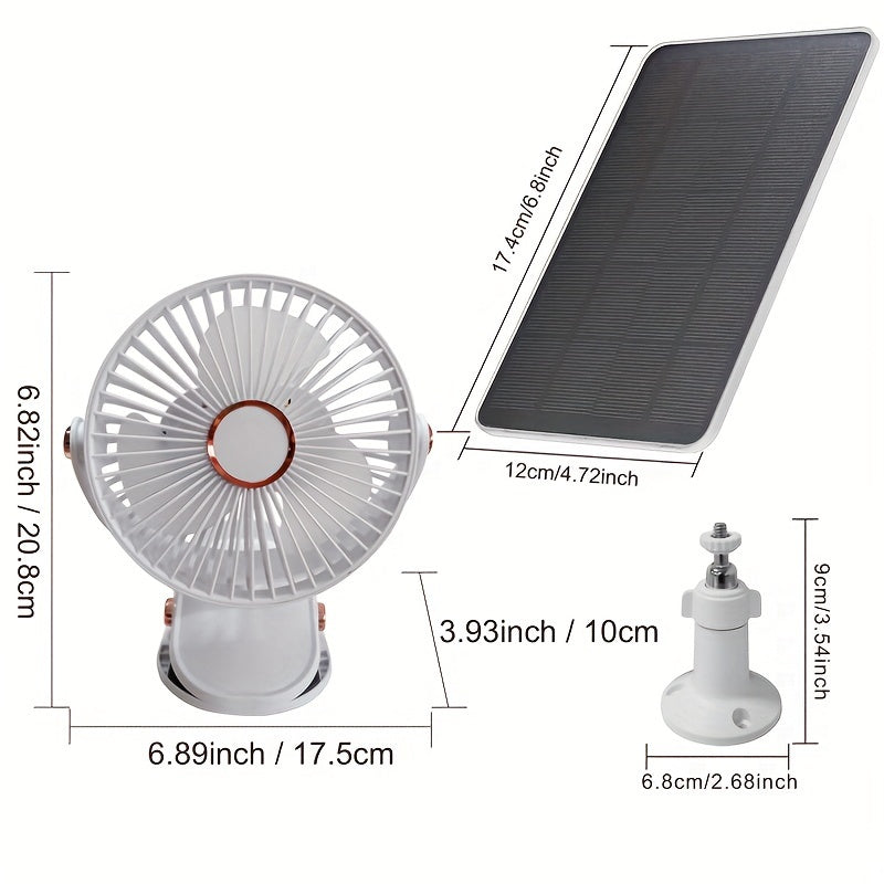 Solar Rechargeable Camping Fan with Light, 10000mAh, White