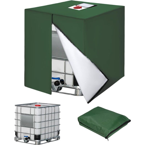 1000L IBC Tank Cover, Black 420D Oxford, Zip Access, 120 x 100 x 116 cm