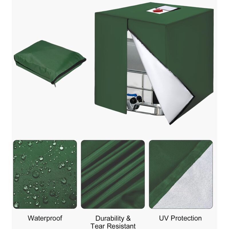 1000L IBC Tank Cover, Black 420D Oxford, Zip Access, 120 x 100 x 116 cm
