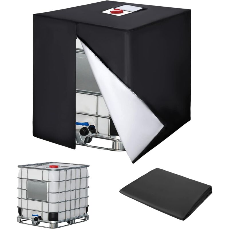 Foldable Black IBC Tank Cover with Storage Bag, 420D Oxford, 120 x 100 x 116 cm