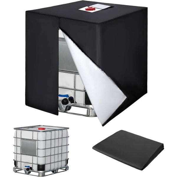 Foldable Black IBC Tank Cover with Storage Bag, 420D Oxford, 120 x 100 x 116 cm