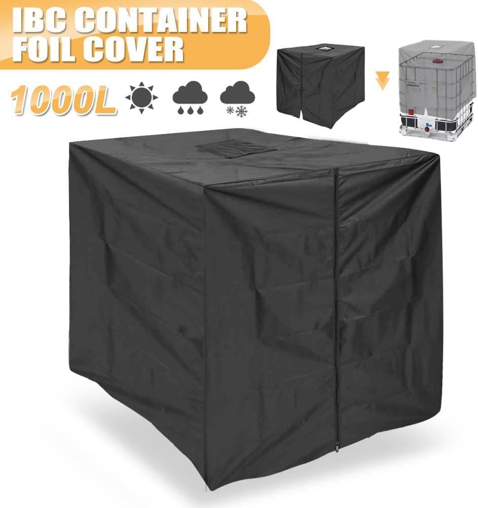 Black 210D Oxford IBC Tank Cover, Zip and Velcro Access, 120 x 100 x 116 cm