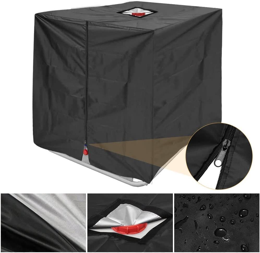 Black 210D Oxford IBC Tank Cover, Zip and Velcro Access, 120 x 100 x 116 cm