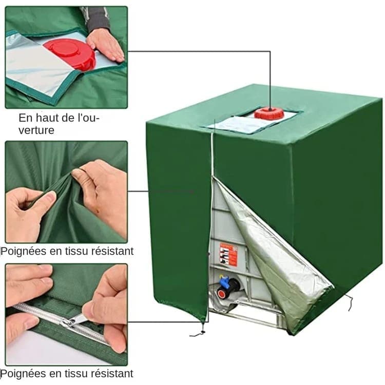 Green 210D Oxford IBC Tank Cover, Centre Zip, 120 x 100 x 116 cm