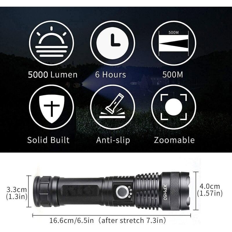 LED Flashlight USB Rechargeable Tactical Torch