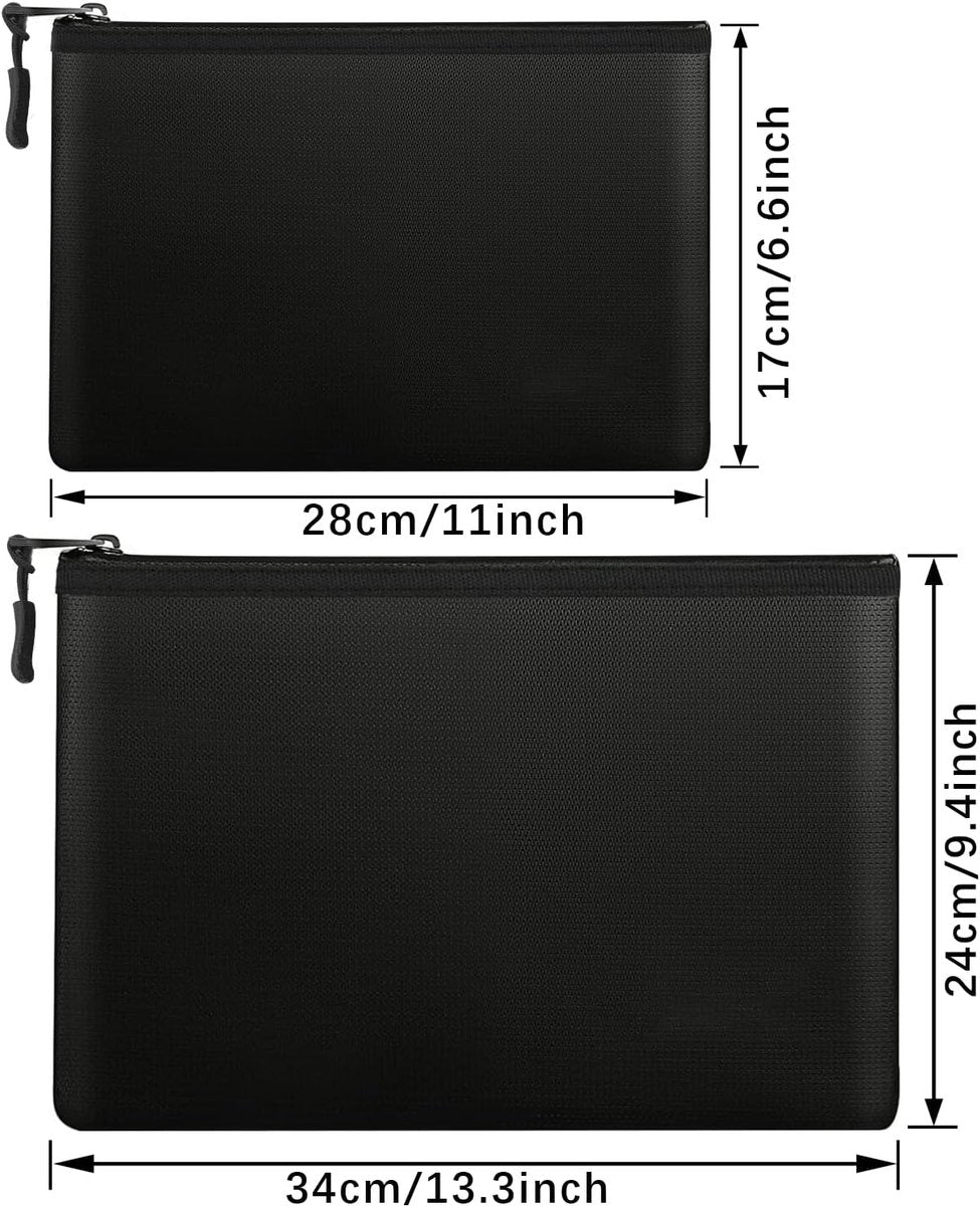 pieces - fireproof bag - A4/A5 - fireproof document holder - fireproof storage bag - fireproof money bag - fireproof pouch - for passport, card and valuables - 28*17cm, 34*24 cm - black