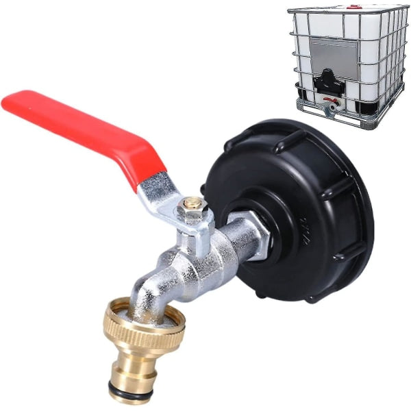 S60x6 IBC Tank Tap with Garden Hose Adapter, Alloy Body