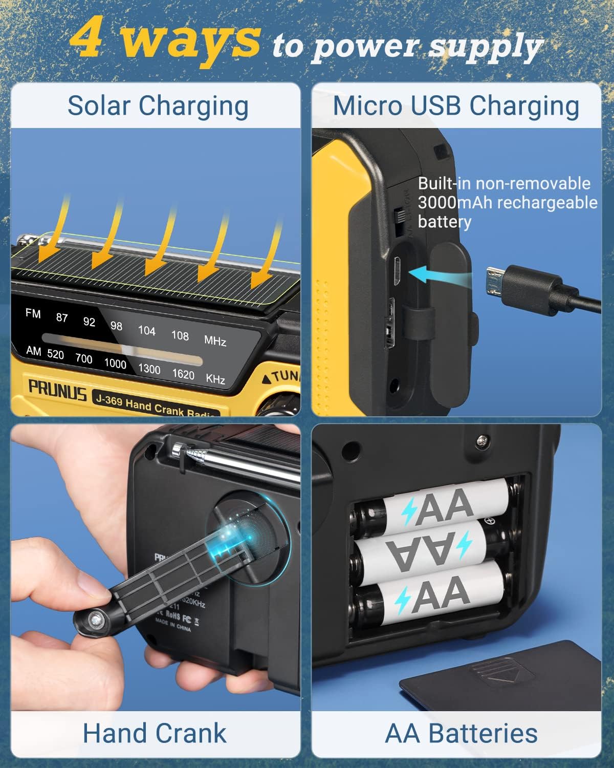 5-in-1 Emergency Hand Crank Radio – Solar Charging, Power Bank, Flashlight & SOS Alarm