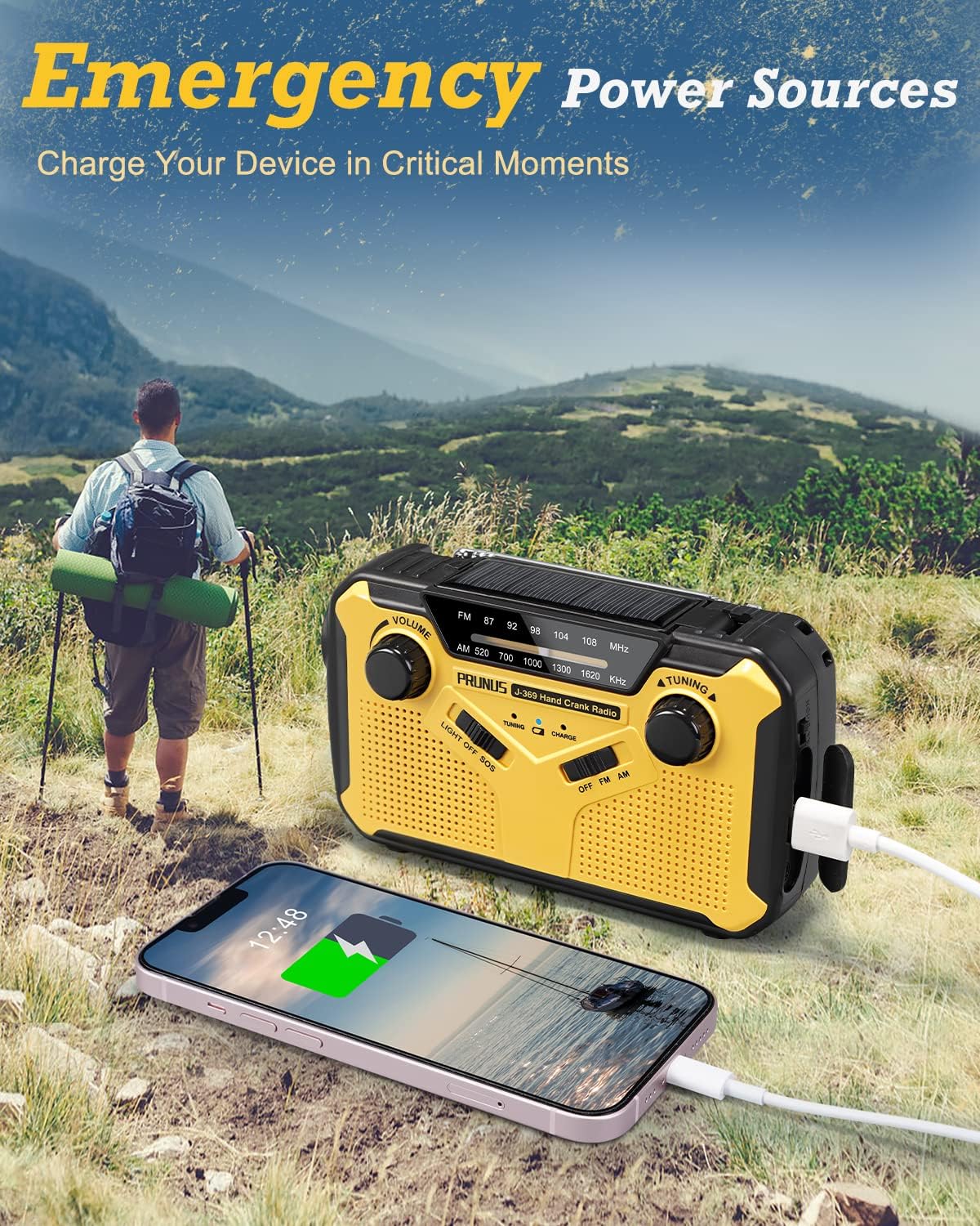 5-in-1 Emergency Hand Crank Radio – Solar Charging, Power Bank, Flashlight & SOS Alarm