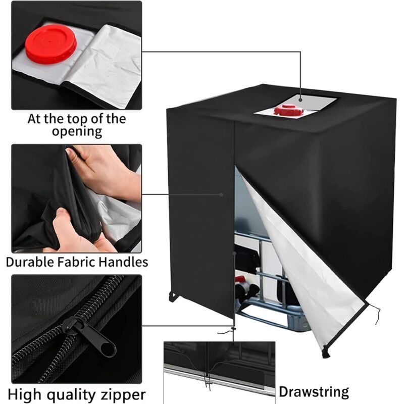 300L IBC Tank Cover, 420D Polyester with Drawstring, 81 x 61 x 100 cm