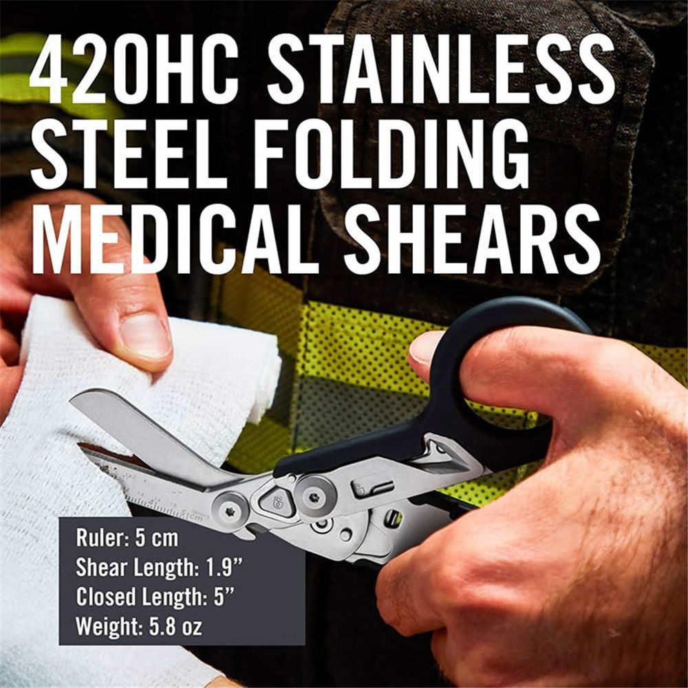 6-in-1 Folding Trauma Shears with Holster, Black
