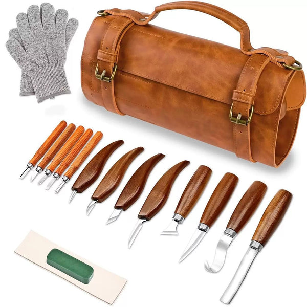 Deluxe Wood Carving Knife Set, 13-Piece High-Carbon Steel