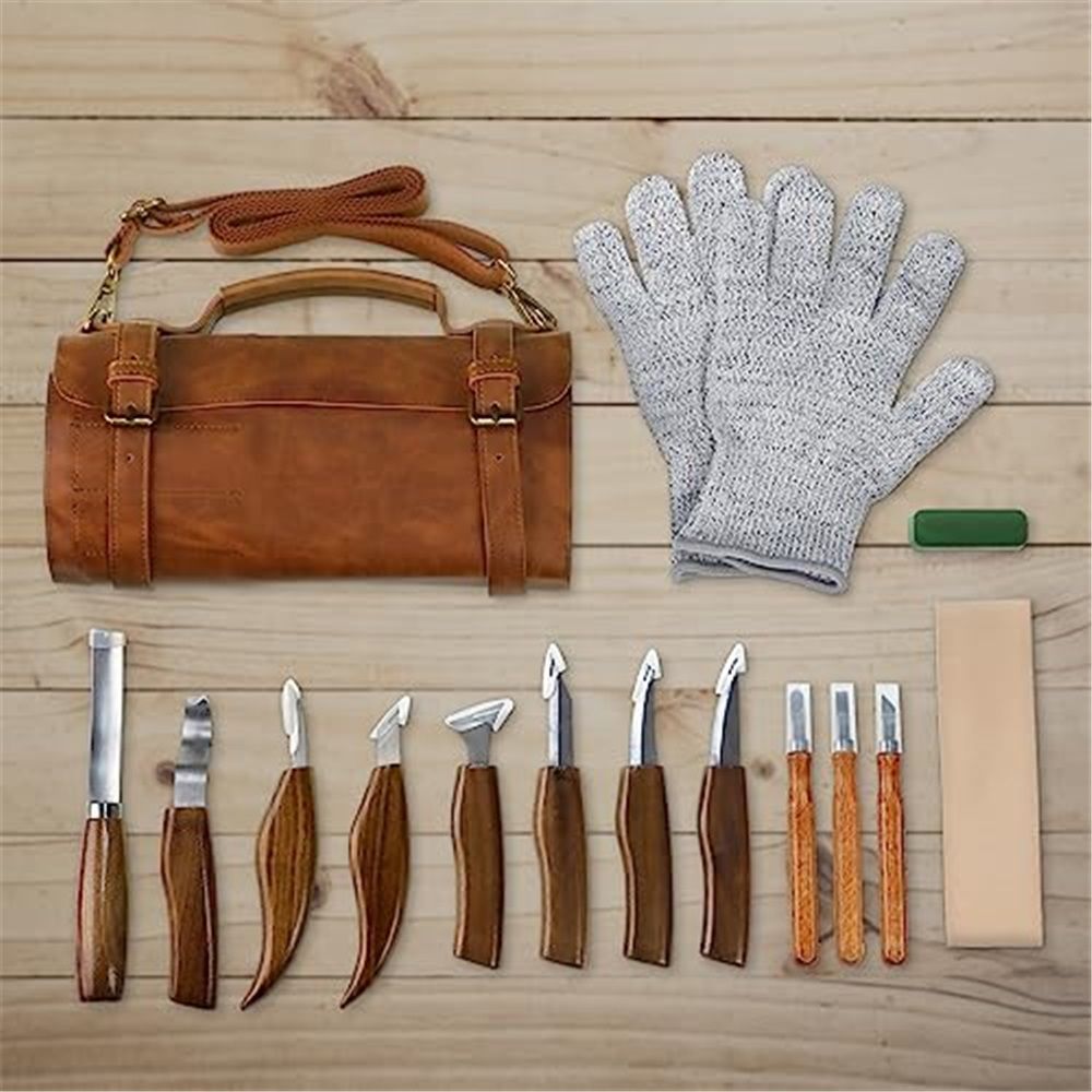 Deluxe Wood Carving Knife Set, 13-Piece High-Carbon Steel