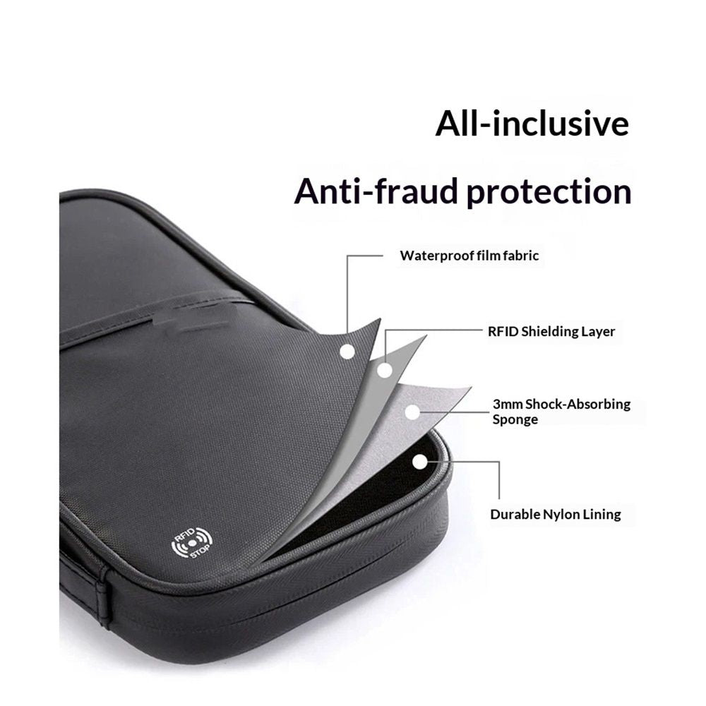 Travel Passport Holder, Large Family Passport Walle for Men Women RFID Passport Cover Lightweight Portable Document Organizer with Wrist Strap (Black)