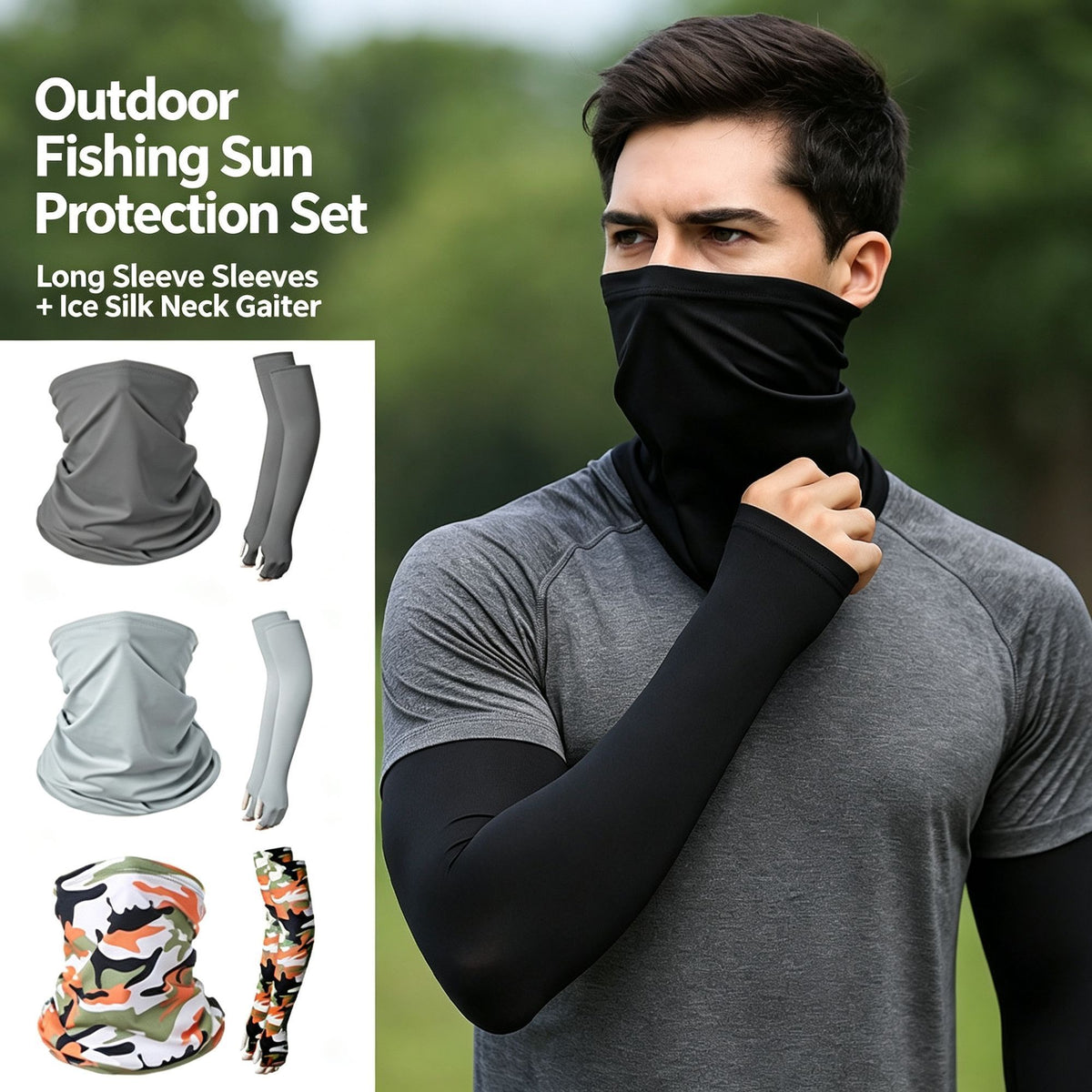 Camo Sun Guard Kit, Sleeves, Gloves & Neck Cover, Light Grey Camo