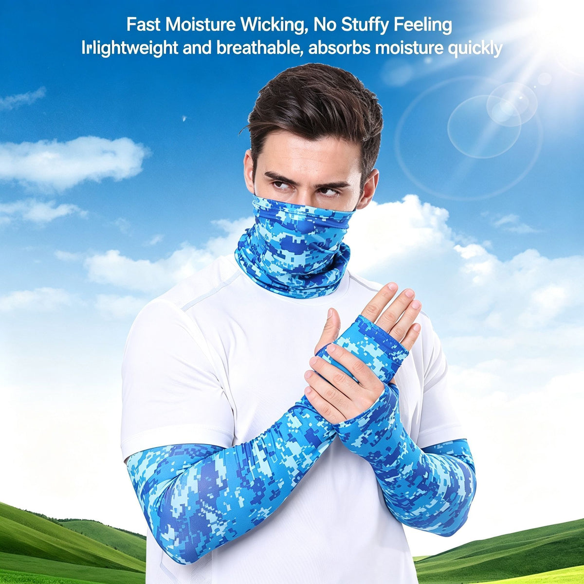 Camo Sun Guard Kit, Sleeves, Gloves & Neck Cover, Light Grey Camo