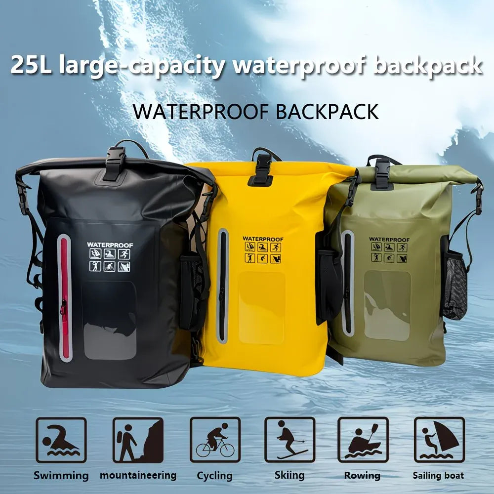 6.6 Gallon Outdoor Backpack, Detachable Shoulder Straps, Transparent Window & Buckle Clips, Suitable for Hiking, Beach Sports, Trekking and Rowing, Green, Portal Adventure Gear(ching; cyan)